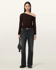 Mimi Off-The-Shoulder Leopard Mesh Top