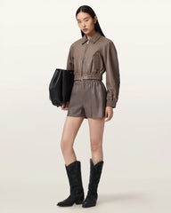 Anouk Cropped Leather Bomber Jacket