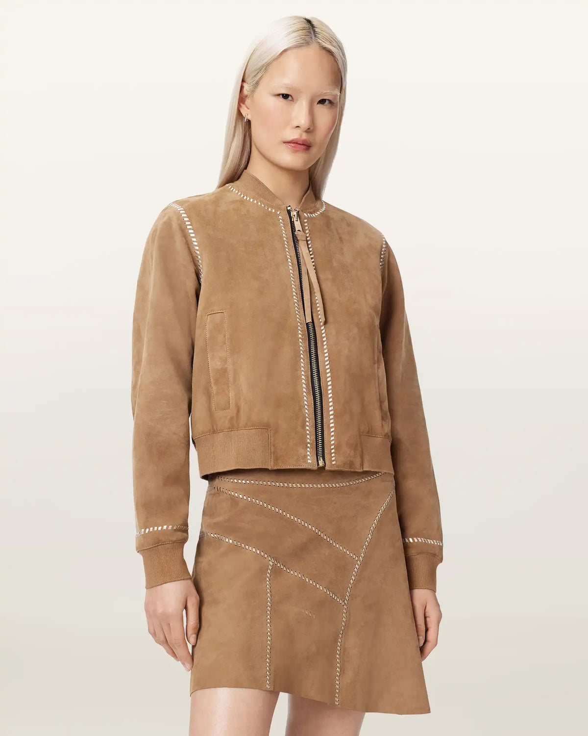 Orten Whipstitch Suede Bomber Jacket