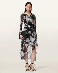 Loria Draped Mesh Midi Dress