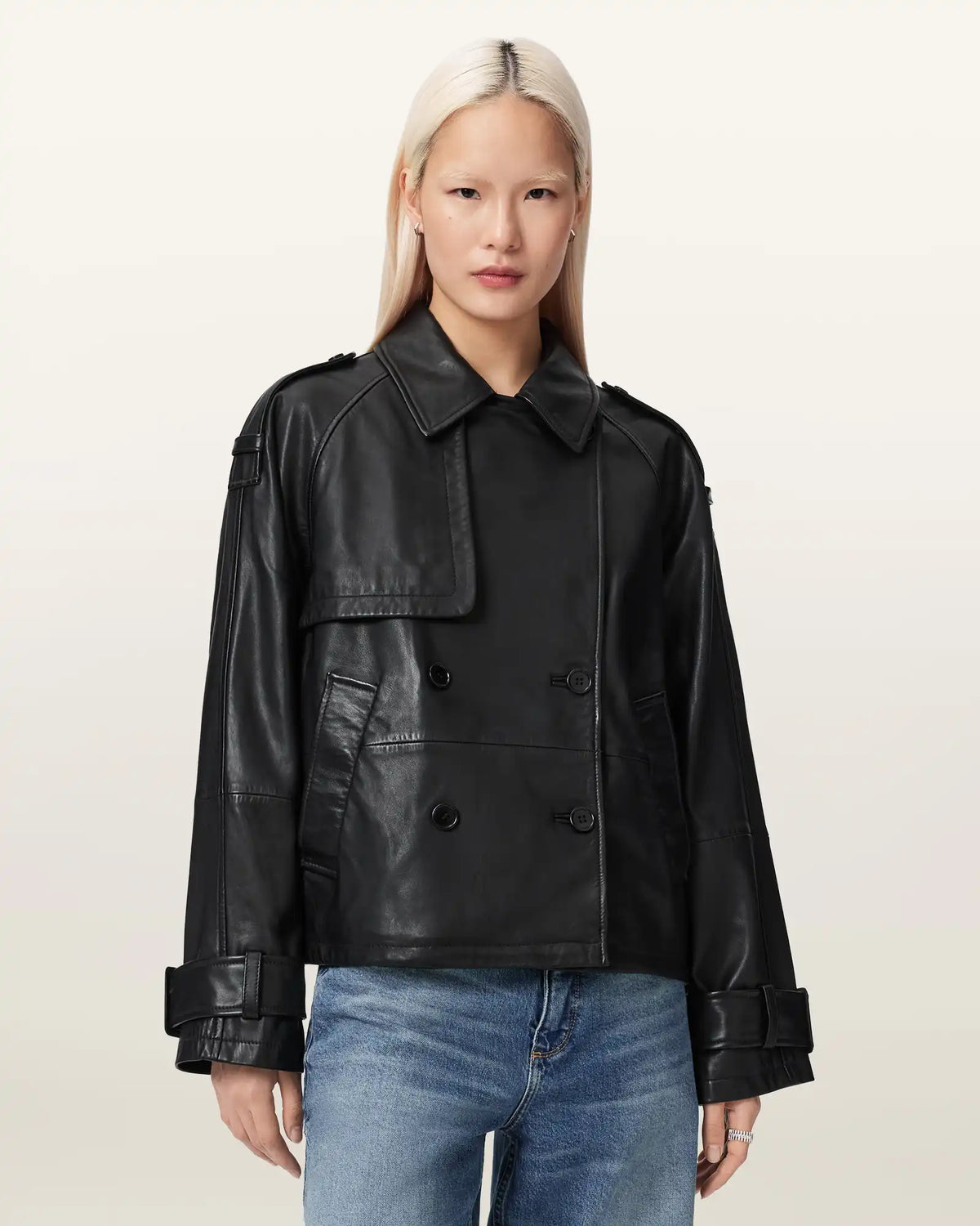 Reya Cropped Leather Mac