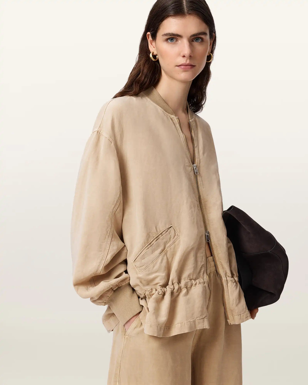 Sofi Linen Blend Drawstring Bomber Jacket