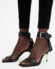 Noir Leather Buckle Heels