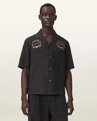 Klavicle Short Sleeve Linen Embroidered Shirt