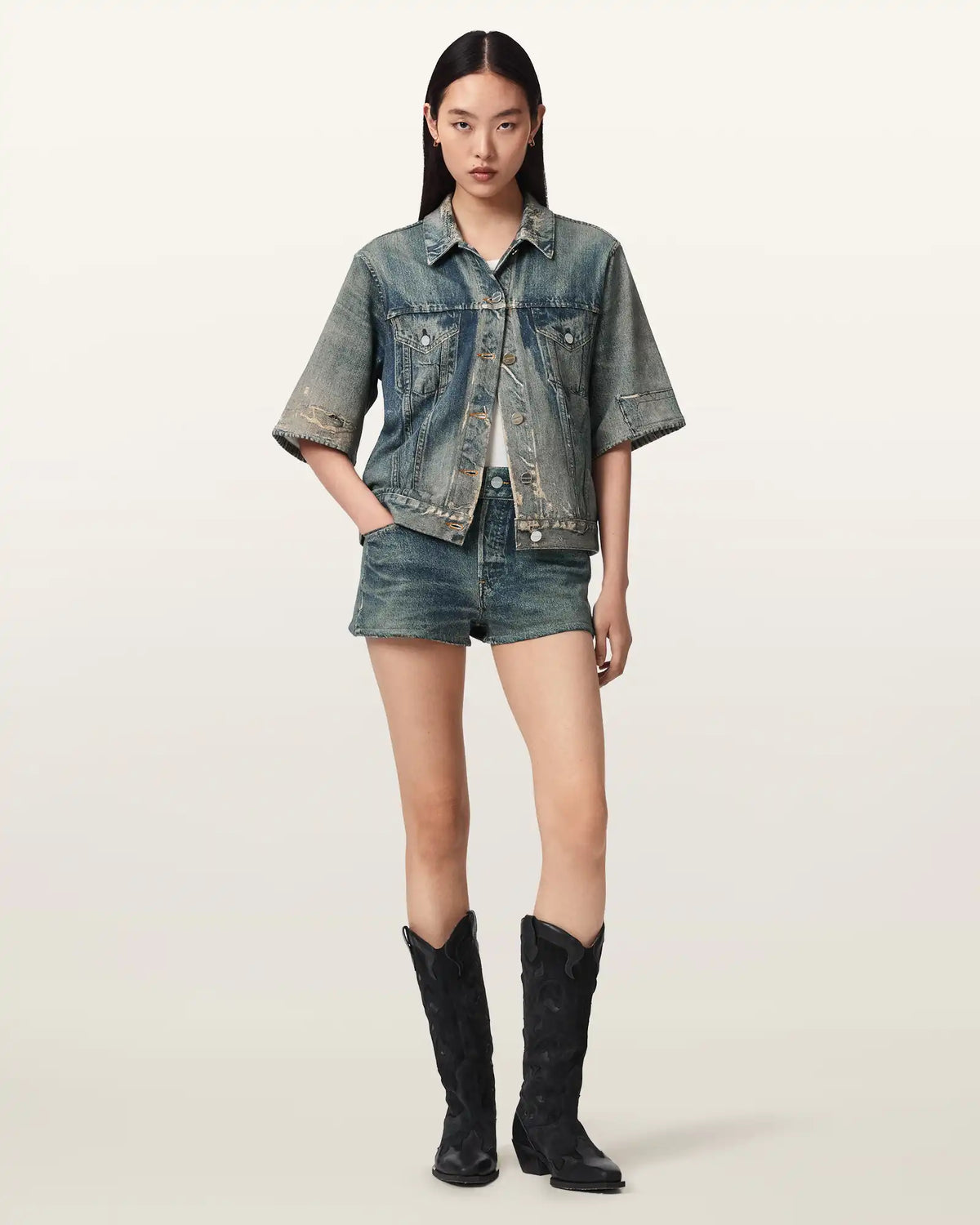 Asher Terry High Waisted Denim Illusion Shorts