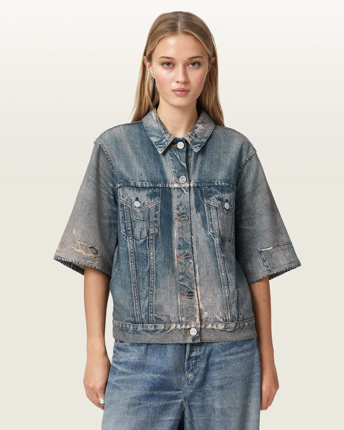 Juni Terry Short Sleeve Illusion Of Denim Shirt