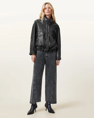 Clay Funnel Neck Cropped Leather Jacket