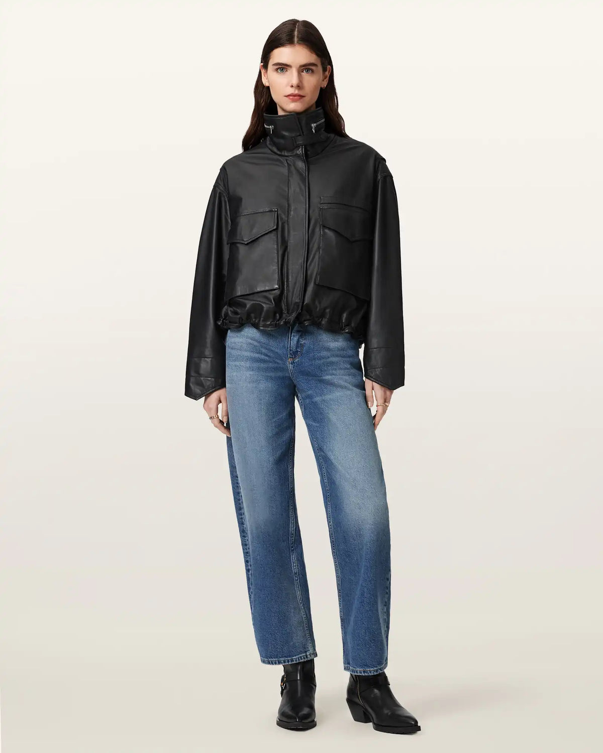 Clay Cropped Leather Jacket