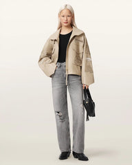 Clay Oversized Leather Patch Jacket