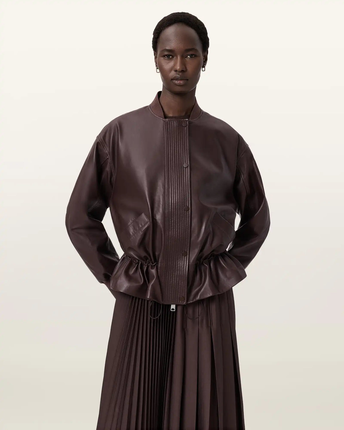 Sofi Drawstring Leather Bomber Jacket