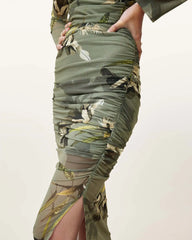 Hanako Print Mesh Wrap Maxi Dress