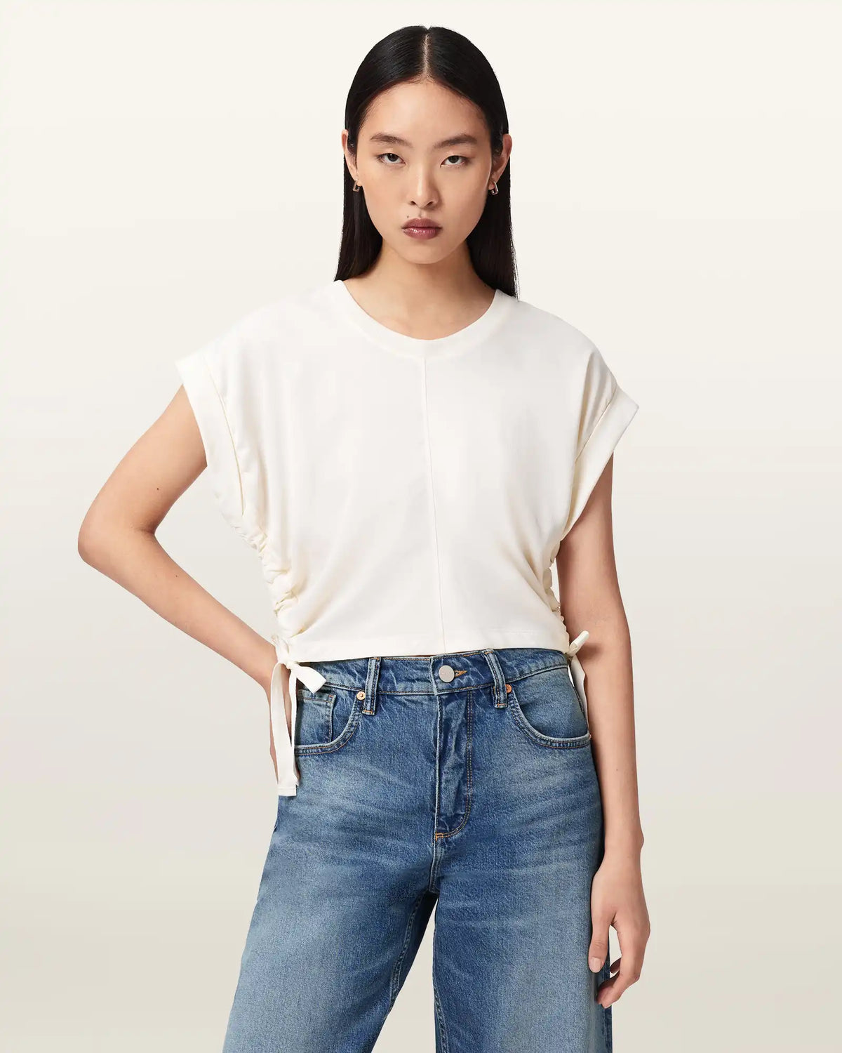 Mira Cropped Satin Drawcord T-Shirt