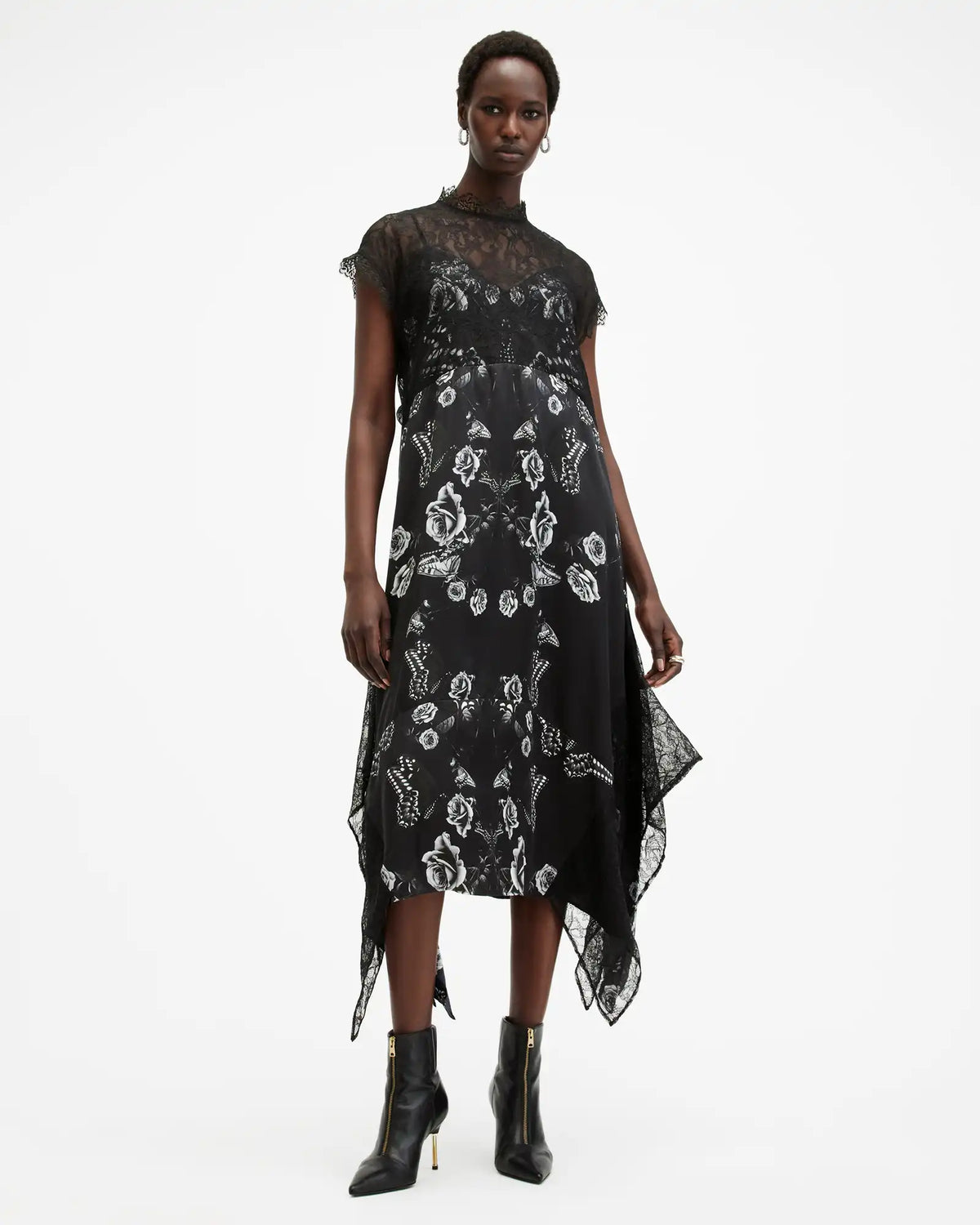 Gian Lace Trim Asymmetric Maxi Dress