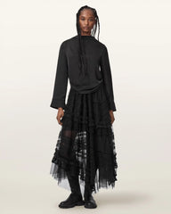 Jen Tiered Lace Textile Midi Skirt