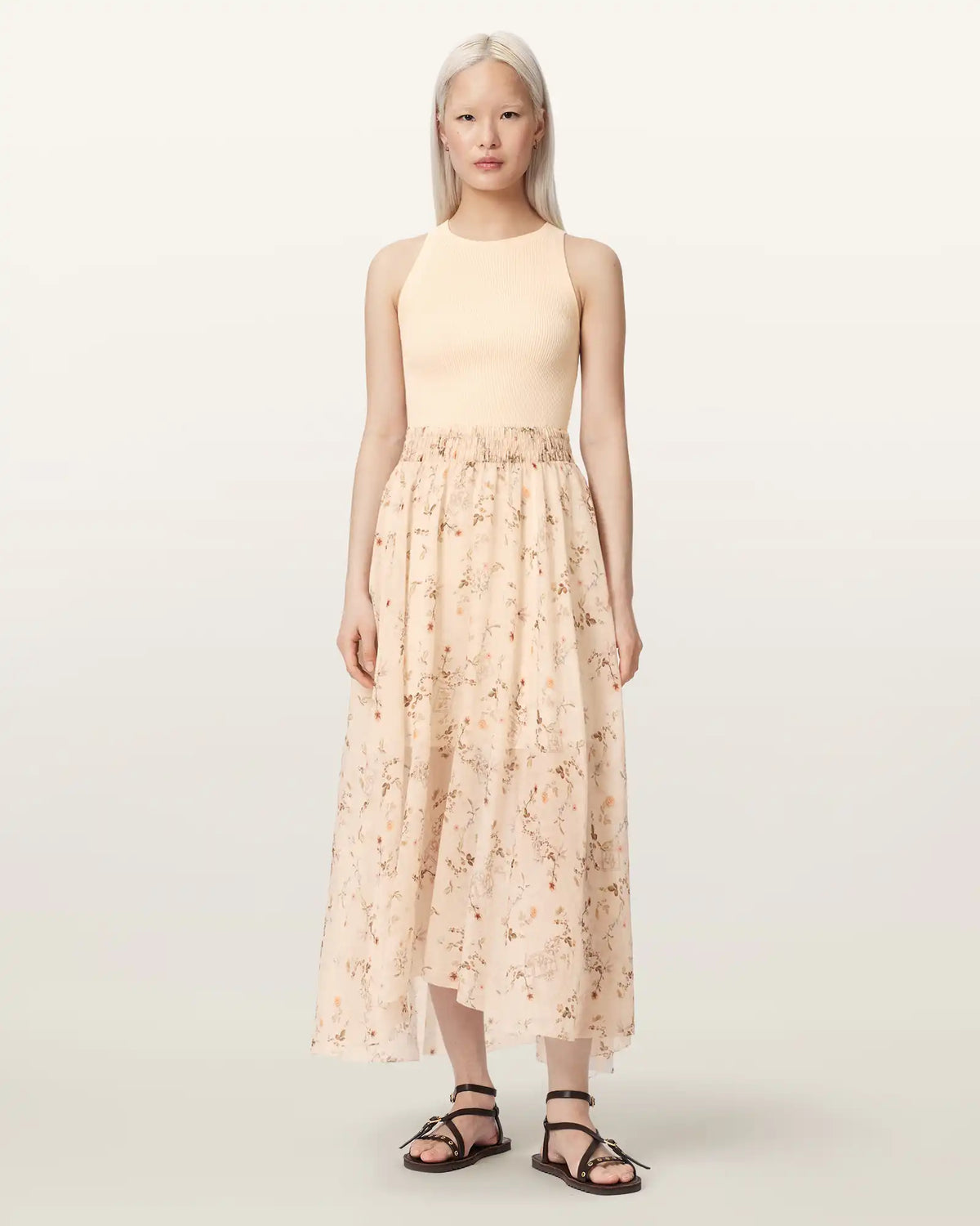 Zenia Sleeveless Knit Woven Midi Dress