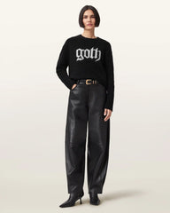 Goth Motif Wool Blend Crew Neck Sweater