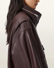 Clay Funnel Neck Oversized Leather Jacket