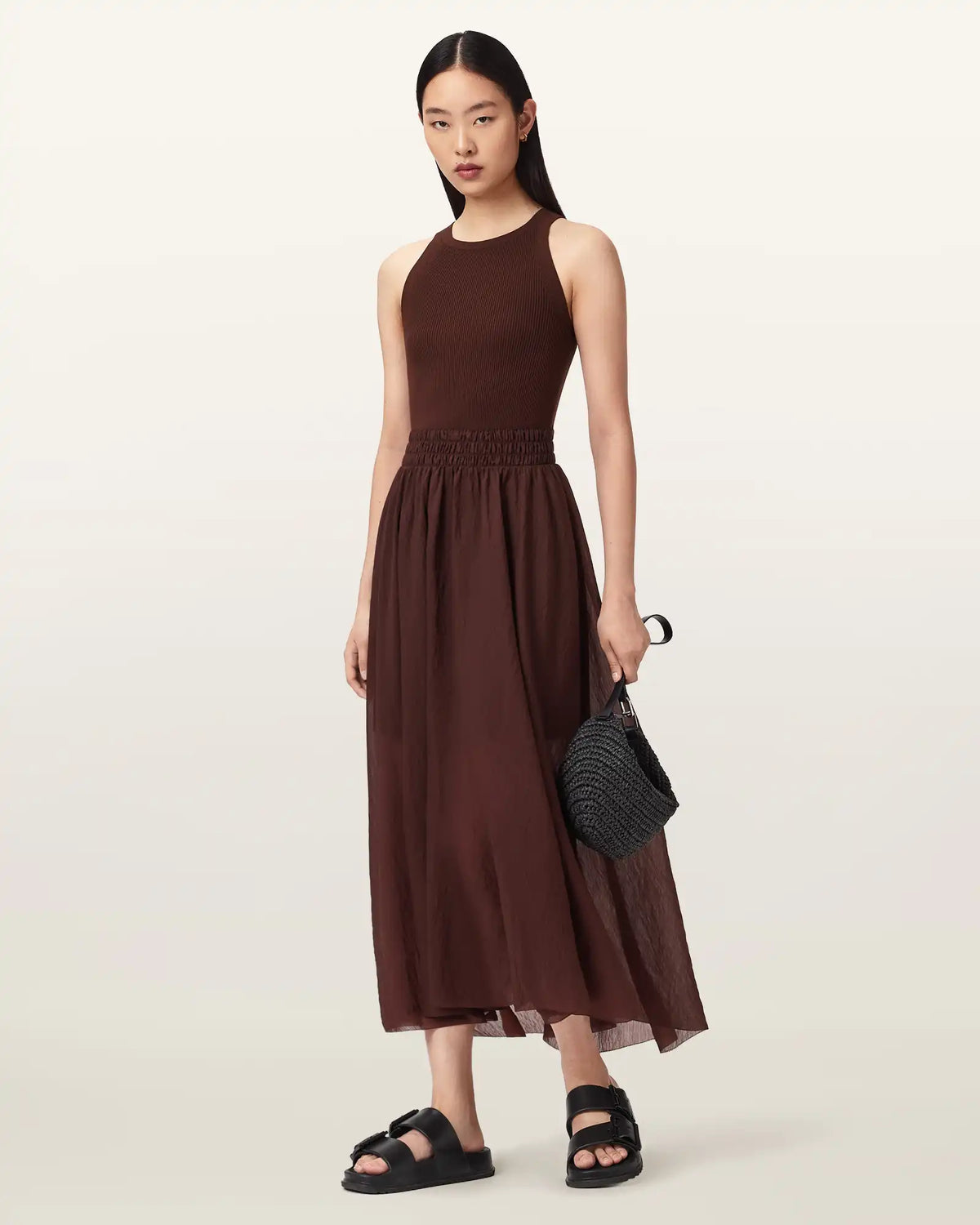 Zenia Sleeveless Asymmetric Midi Dress