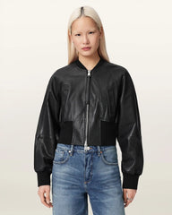 Suri Cropped Leather Bomber Jacket