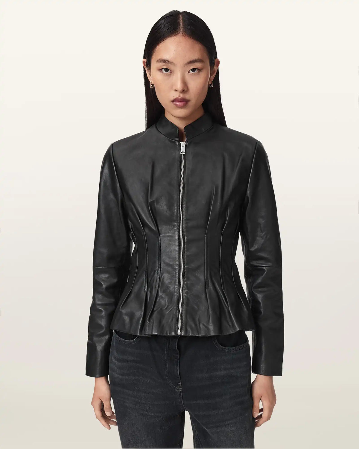 Clo Pleated Leather Jacket