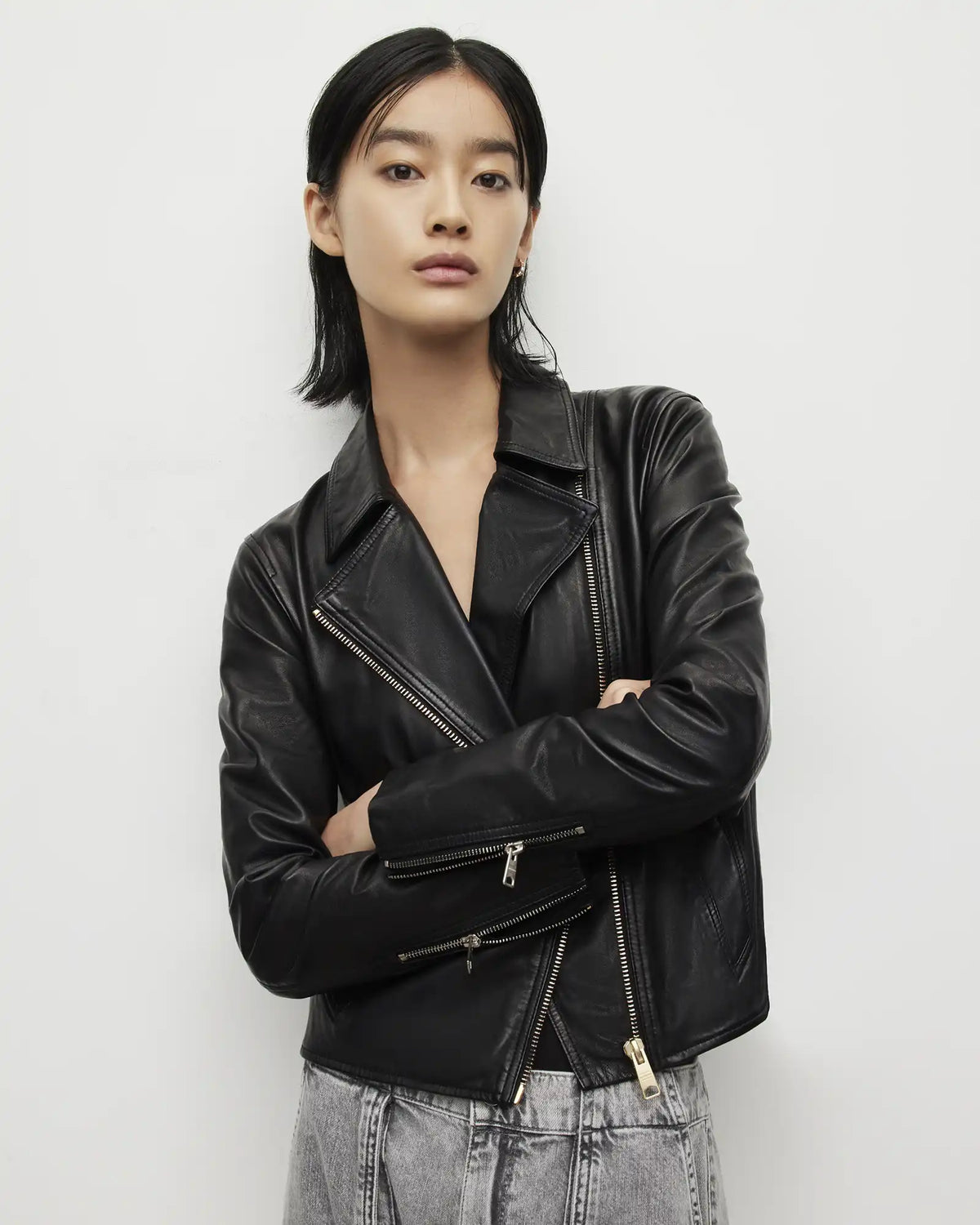 Vela Slim Fit Leather Biker Jacket