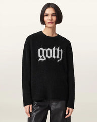 Goth Motif Wool Blend Crew Neck Sweater