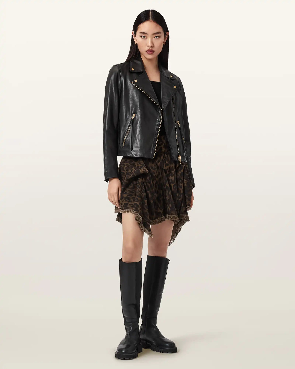 Crissy Leopard Print Denim Mini Skirt