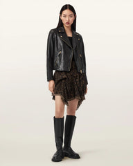 Crissy Leopard Print Denim Mini Skirt