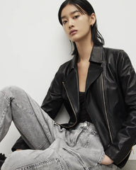 Vela Slim Fit Leather Biker Jacket
