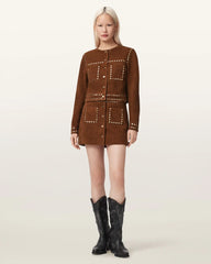 Alice Suede Studded Cropped Trucker Jacket