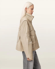 Clay Oversized Leather Patch Jacket