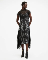 Gian Lace Trim Asymmetric Maxi Dress