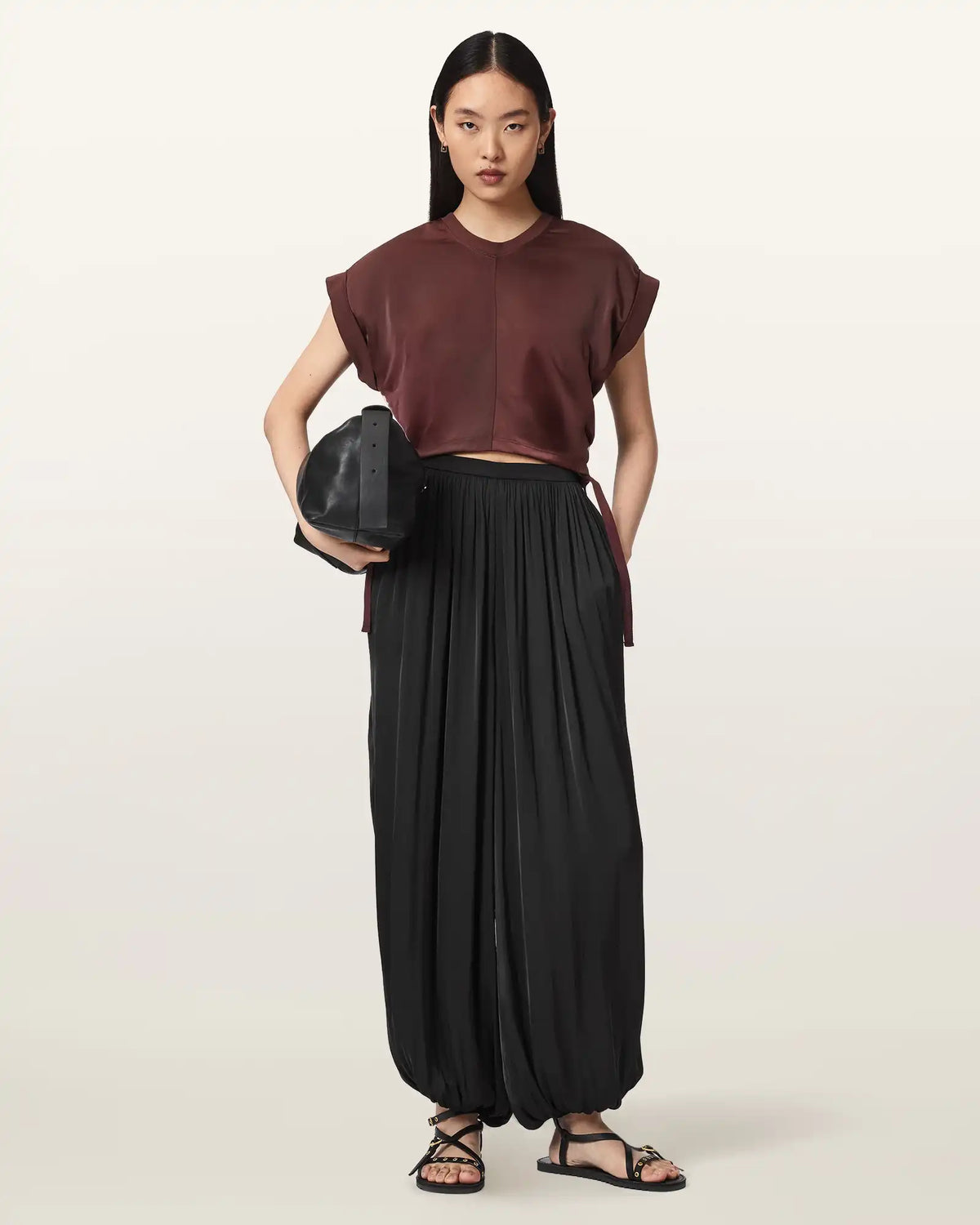 Mira Cropped Satin Drawcord T-Shirt