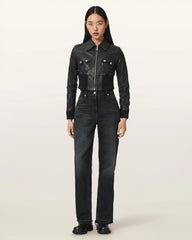 Lena Slim Flit Cropped Leather Jacket