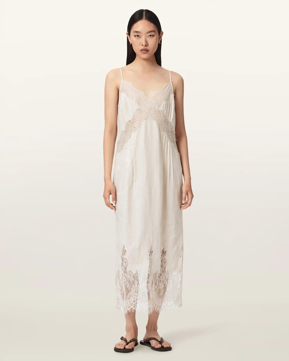 Samia Linen Lace Midi Dress