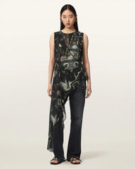 Enola Asymmetric Printed Wrap Top